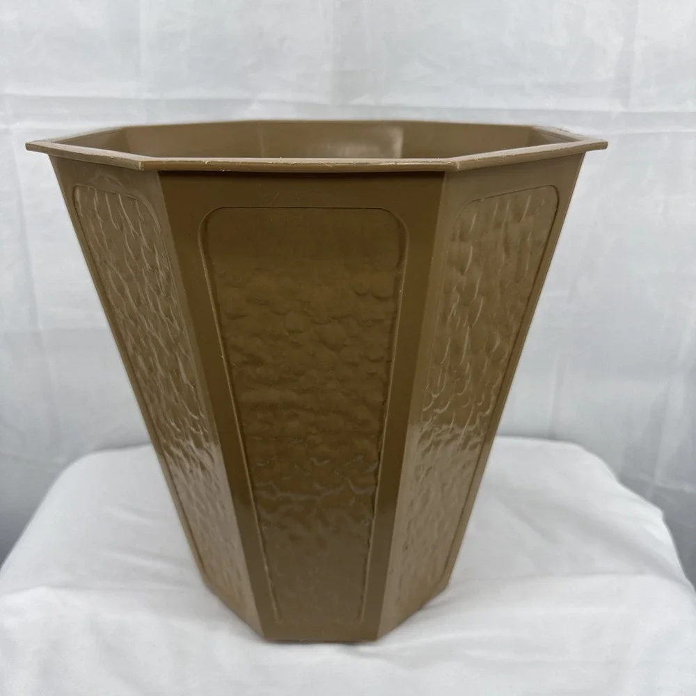 Fesco 7446-3 Octagon‎ Trash Can Waste Basket Vintage Made in USA Brown MCM